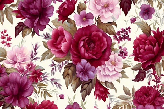 Seamless pattern with watercolor peonies Handdrawn illustration