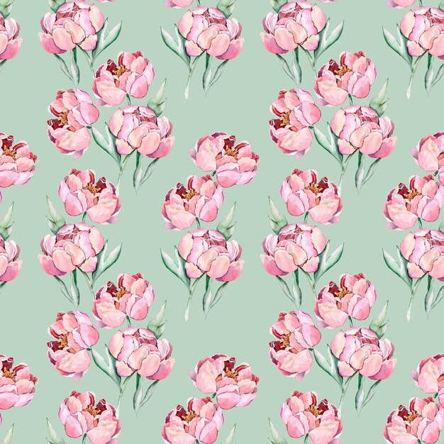 Seamless pattern with watercolor peonies