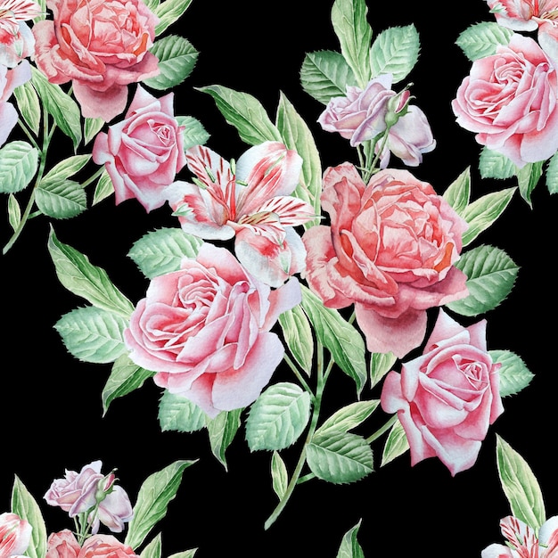 Seamless pattern with watercolor roses