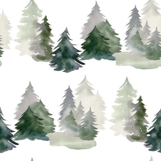 Seamless pattern with watercolor tree