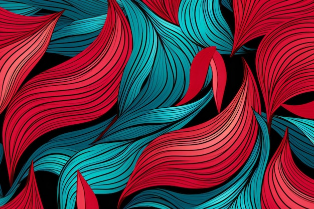 Seamless pattern with wavy lines in red and blue colors