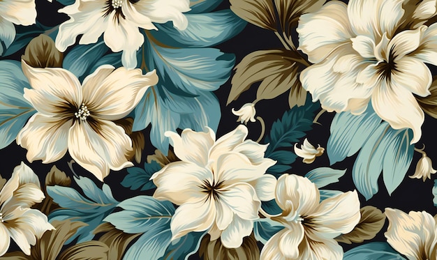 Seamless pattern with white flowers on a dark background