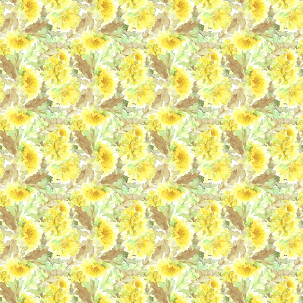 Seamless pattern with yellow flowers Dandelion flowers background