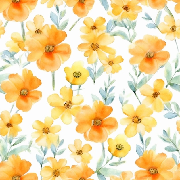 Seamless pattern with yellow flowers on a white background