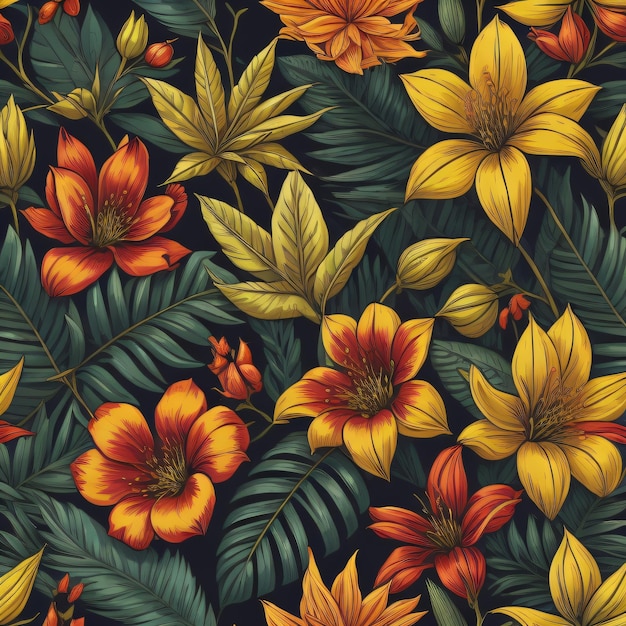 A seamless pattern of yellow and orange flowers