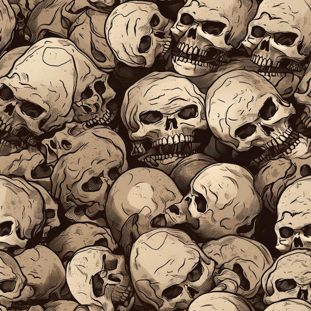 Seamless Pile of Skulls in a HandDrawn Grungy Look Illustration