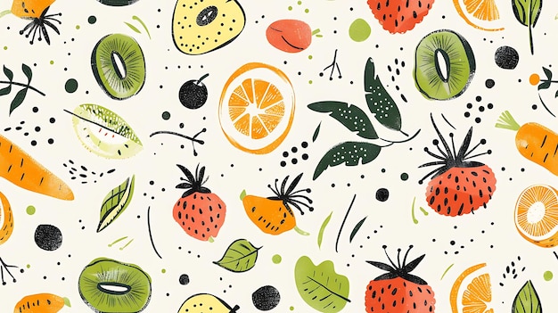 Seamless Playful Fruit Pattern Featuring Various Fruits