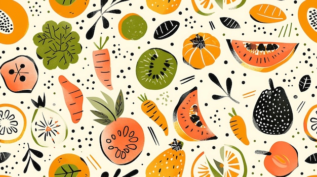 Seamless Playful Fruit Pattern Featuring Various Fruits