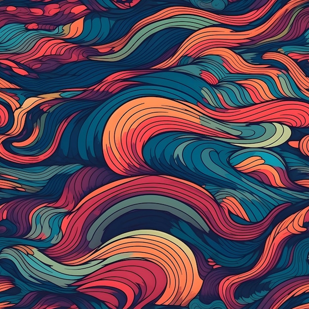 Seamless psychedelic wave pattern background texture Generative AI