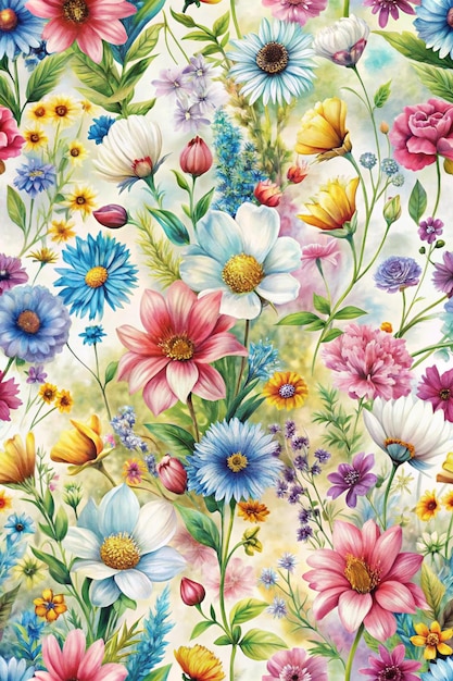 A seamless repeat pattern of fantasy wildflower and niceabstract background allover digital print