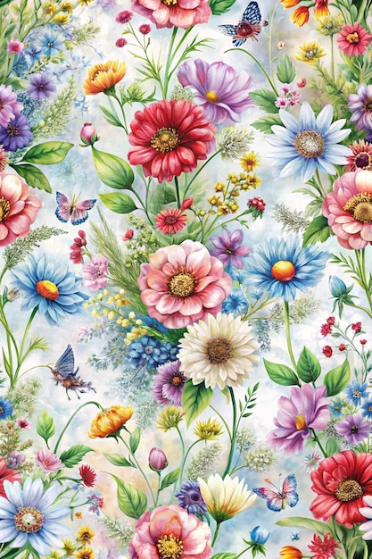 A seamless repeat pattern of fantasy wildflower and niceabstract background allover digital print