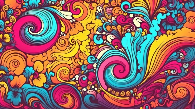 Seamless retro style groovy psychedelic background