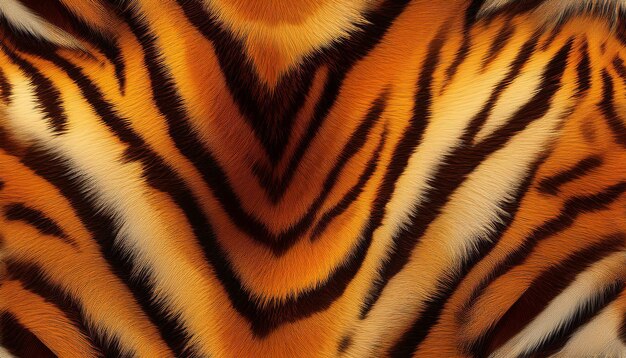 Seamless soft fluffy cat or tiger stripe African safari wildlife pattern Realistic golden orange brown cozy long pile animal skin print rug or winter fur coat fashion background texture 3D rendering