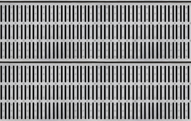 Photo seamless texture of silvercolored metal grate for water drain with long slits