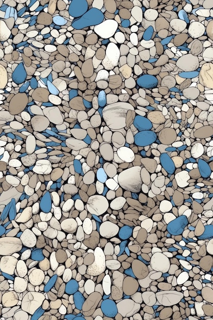 Seamless tile pattern stone floor with blue and white pebbles