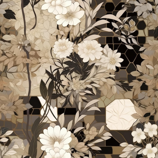 Seamless tile pattern with flowers on a black background