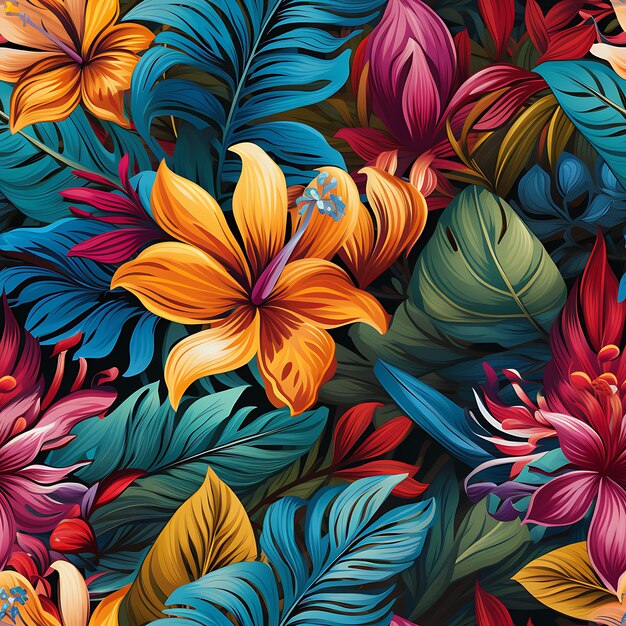 seamless tropical pattern with beautiful floral decoration