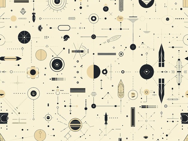 Photo seamless vector pattern with minimalistic scifi elements