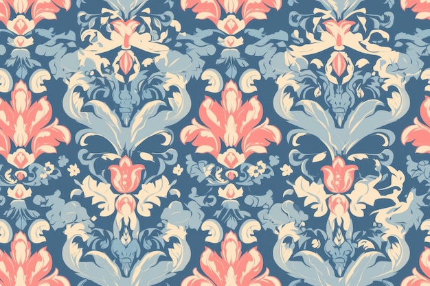 Photo seamless vintage floral pattern with damask elements decorative blue pink and cream ornate