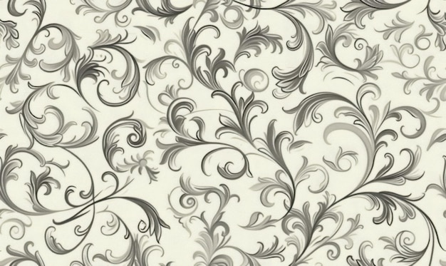 Photo seamless vintage illustration pattern of grey floral swirls