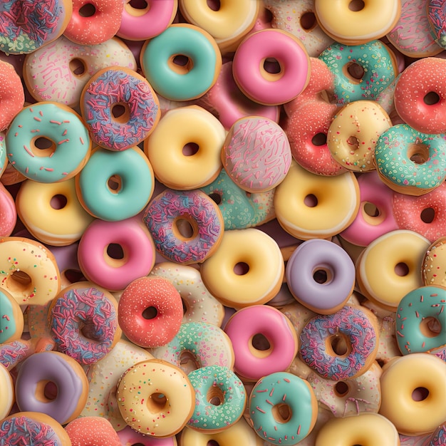 A seamless wall of colorful donuts