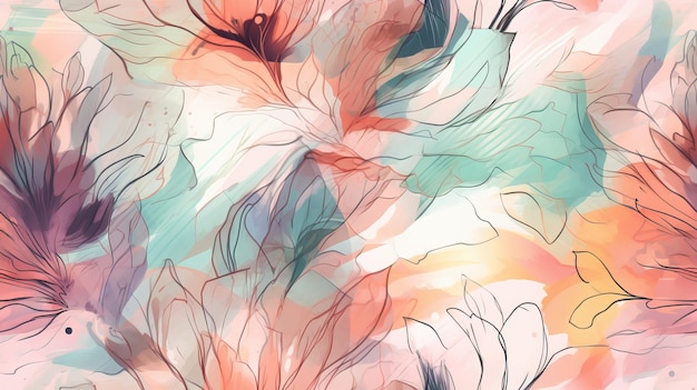 Seamless watercolor flower art pattern background Wallpaper