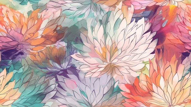 Seamless watercolor flower art pattern background Wallpaper