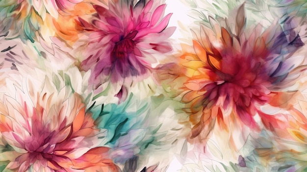 Seamless watercolor flower art pattern background Wallpaper