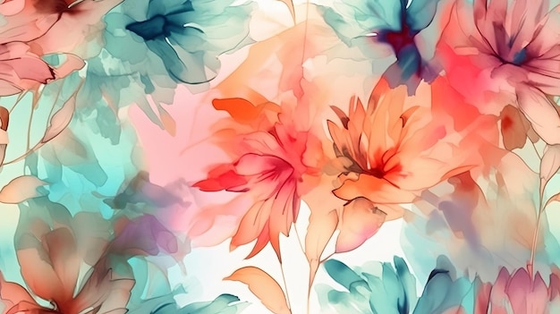 Seamless watercolor flower art pattern background Wallpaper