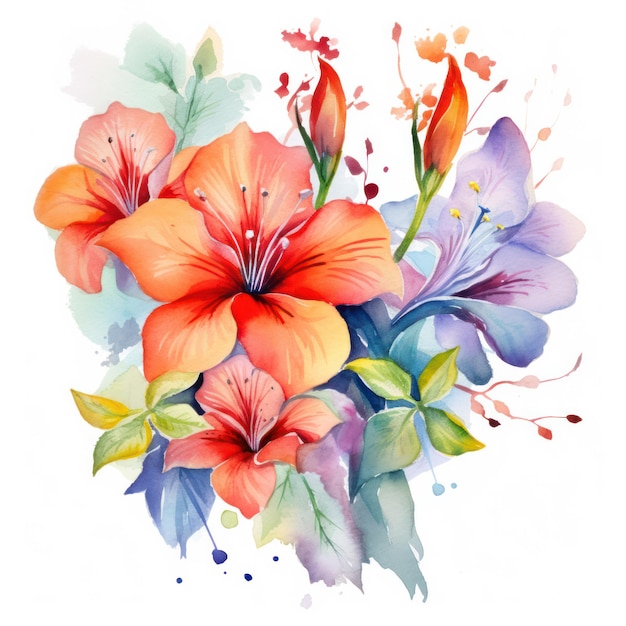 Seamless watercolor flower pattern on white background