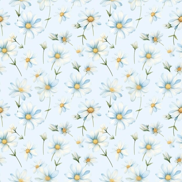 Seamless Watercolor Miniature Daisy Flower Digital Papers