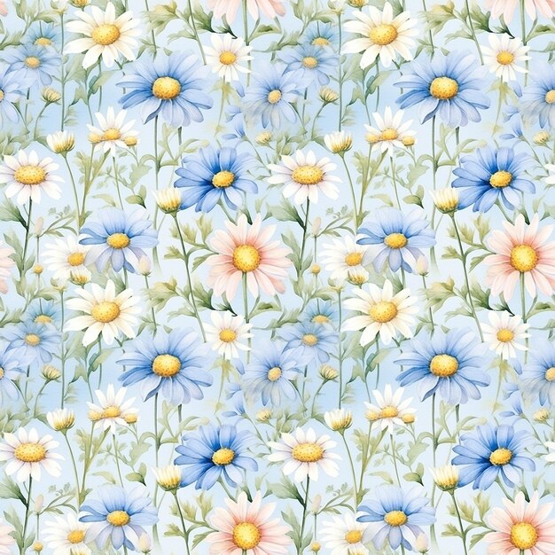 Seamless Watercolor Miniature Daisy Flower Digital Papers