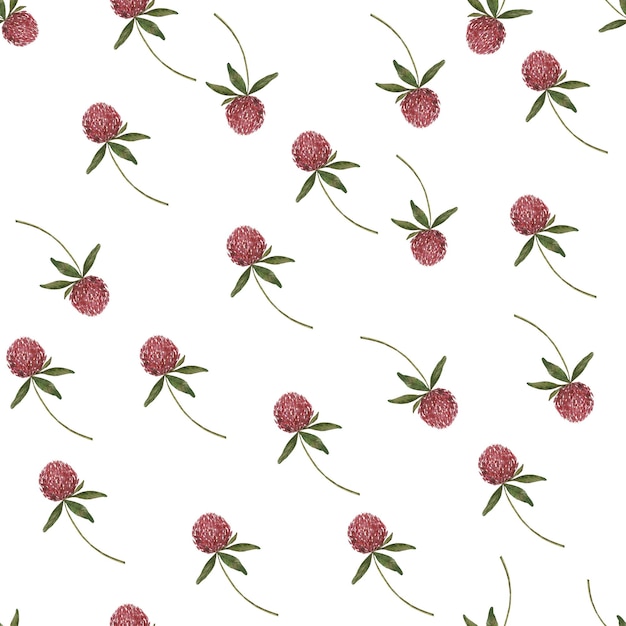 seamless watercolor pattern clover flower minimalistic pattern on a white background for textiles