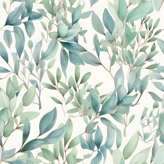 Seamless watercolor pattern with eucalyptus Floral illustration background Generated AI