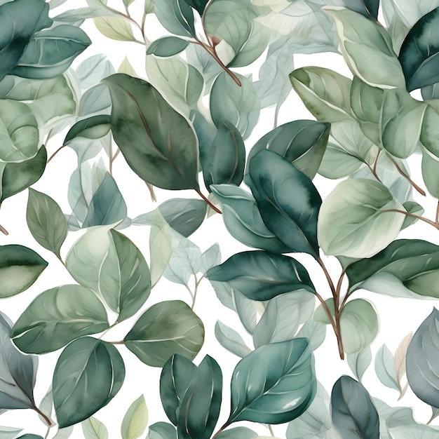 Seamless watercolor pattern with ficus Floral illustration background Generated AI