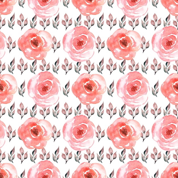 Seamless watercolor pattern with  floral in pink red colors