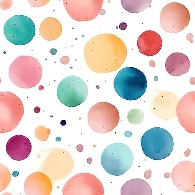 Seamless watercolor pattern with multicolored circles on white background AI generated illustration