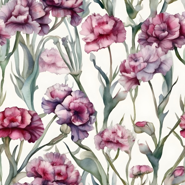 Seamless watercolor pattern with small carnation flowers Floral illustration background Generated AI