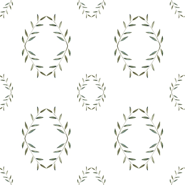 seamless watercolor pattern with thin green branches drawn by hands Diamond pattern For printing