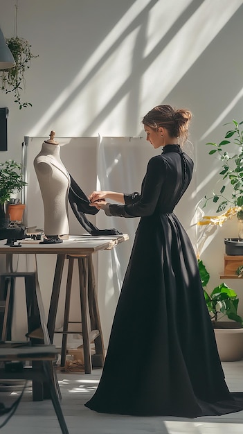 Photo seamstress crafting a oneofakind couture dress