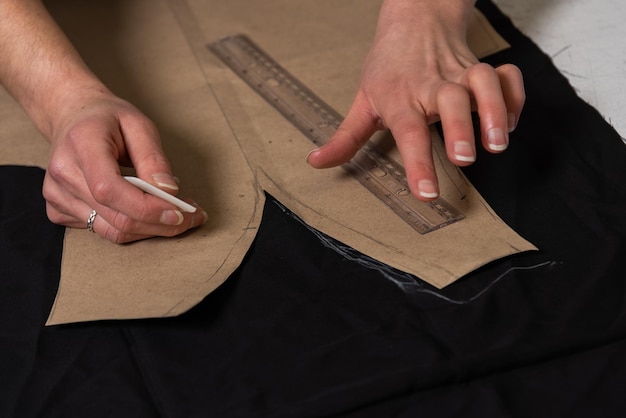 Seamstress works in the tailoring workshop