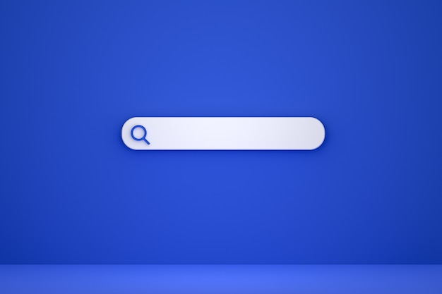 Search bar and icon search 3d render minimal design on blue background