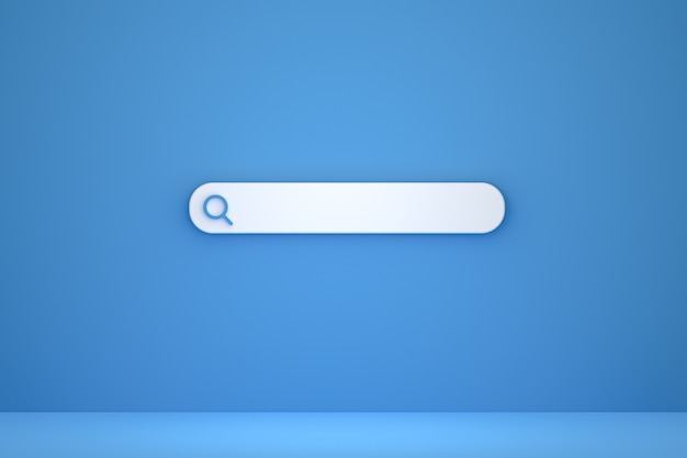 Search bar and icon search 3d render minimal design on blue background