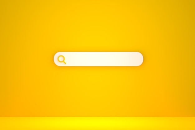 Search bar and icon search 3d render minimal design on yellow background