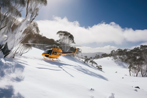 Search operation in mountains Medical rescue helicopter in snowy mountains Generative AI