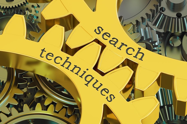 Photo search techniques concept on the gearwheels 3d rendering