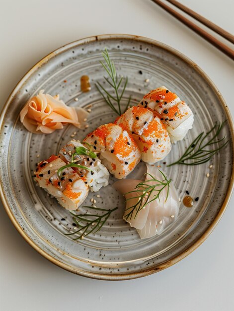 Photo seared akagai sashimi japanese sashimi light background detailed setting food photo