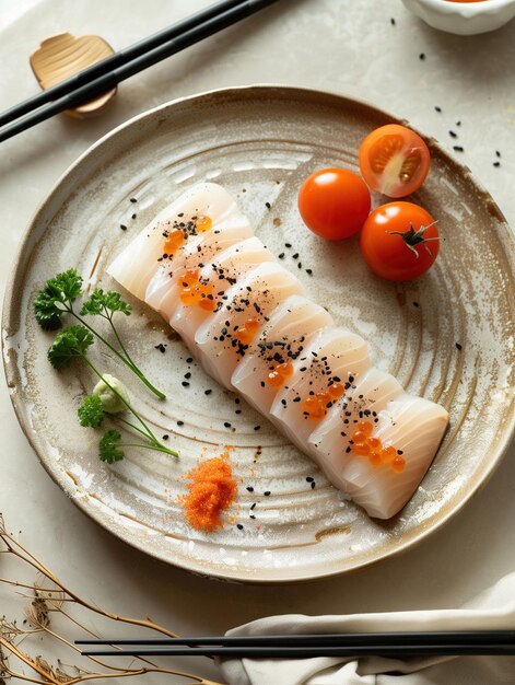 Photo seared fish sashimi aburi on rice japanese sashimi dish close up