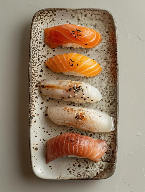 Photo seared salmon sushi nigiri japanese sushi aburi with light background gourmet food photo