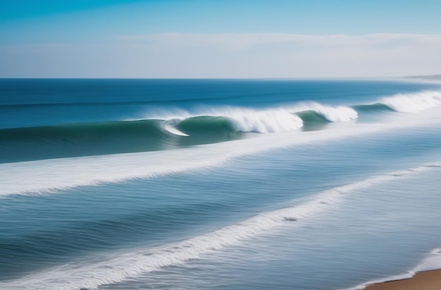 Seascape beautiful waves blue sea water in sunny day